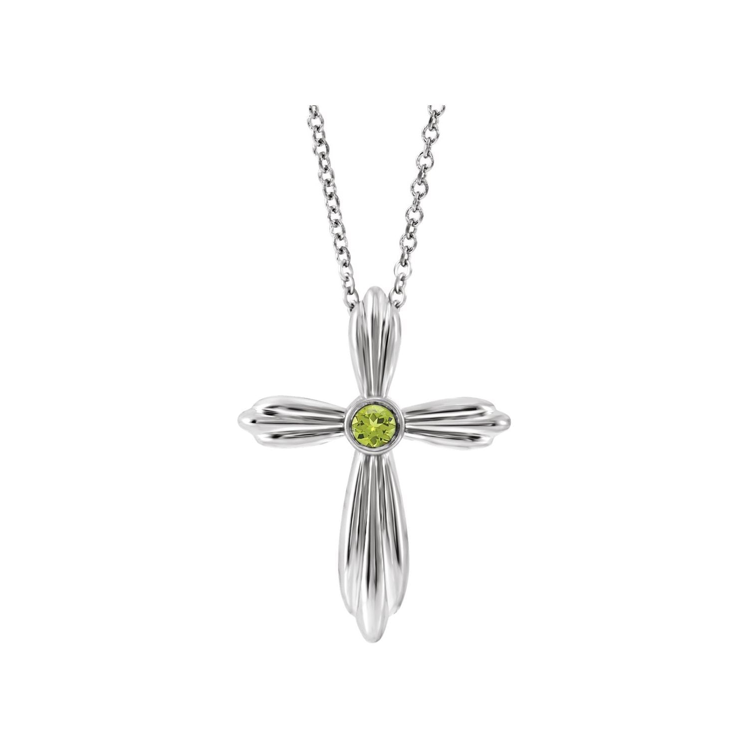 14K White Gold peridot cross pendant, solid gold