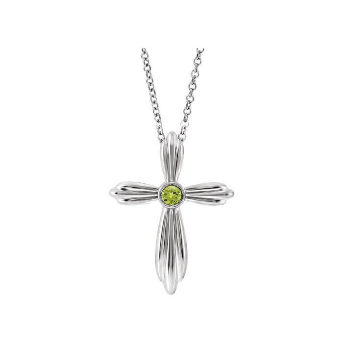 14K White Gold peridot cross pendant, solid gold