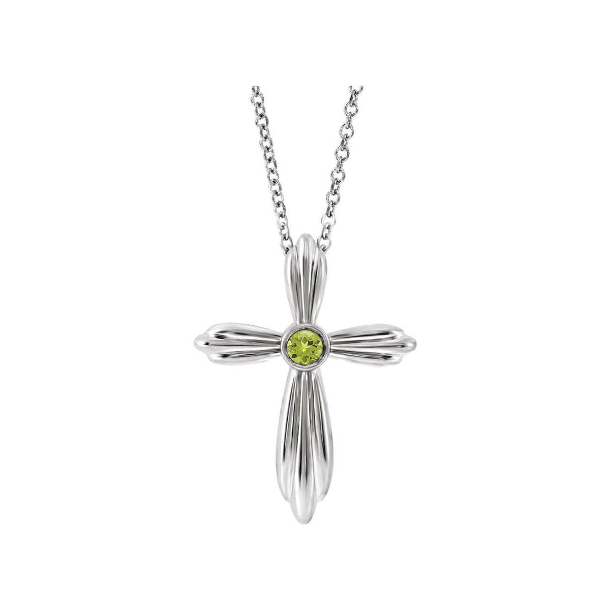 Peridot Cross Pendant in 14K White Gold