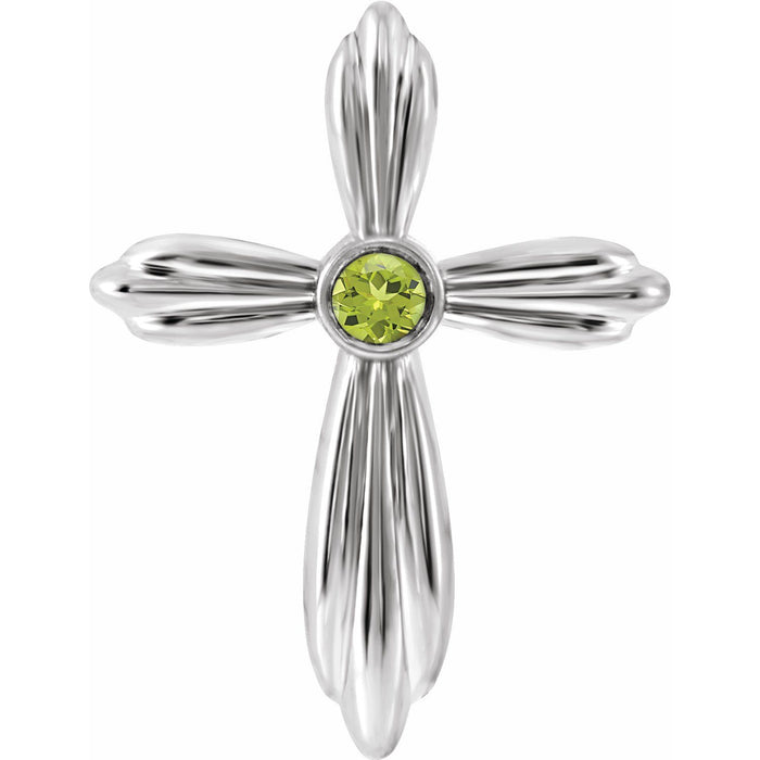 Cross Peridot Pendant in 14K White Gold