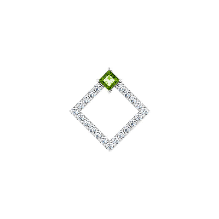 Diamond Open Square Peridot Pendant in 14K White Gold