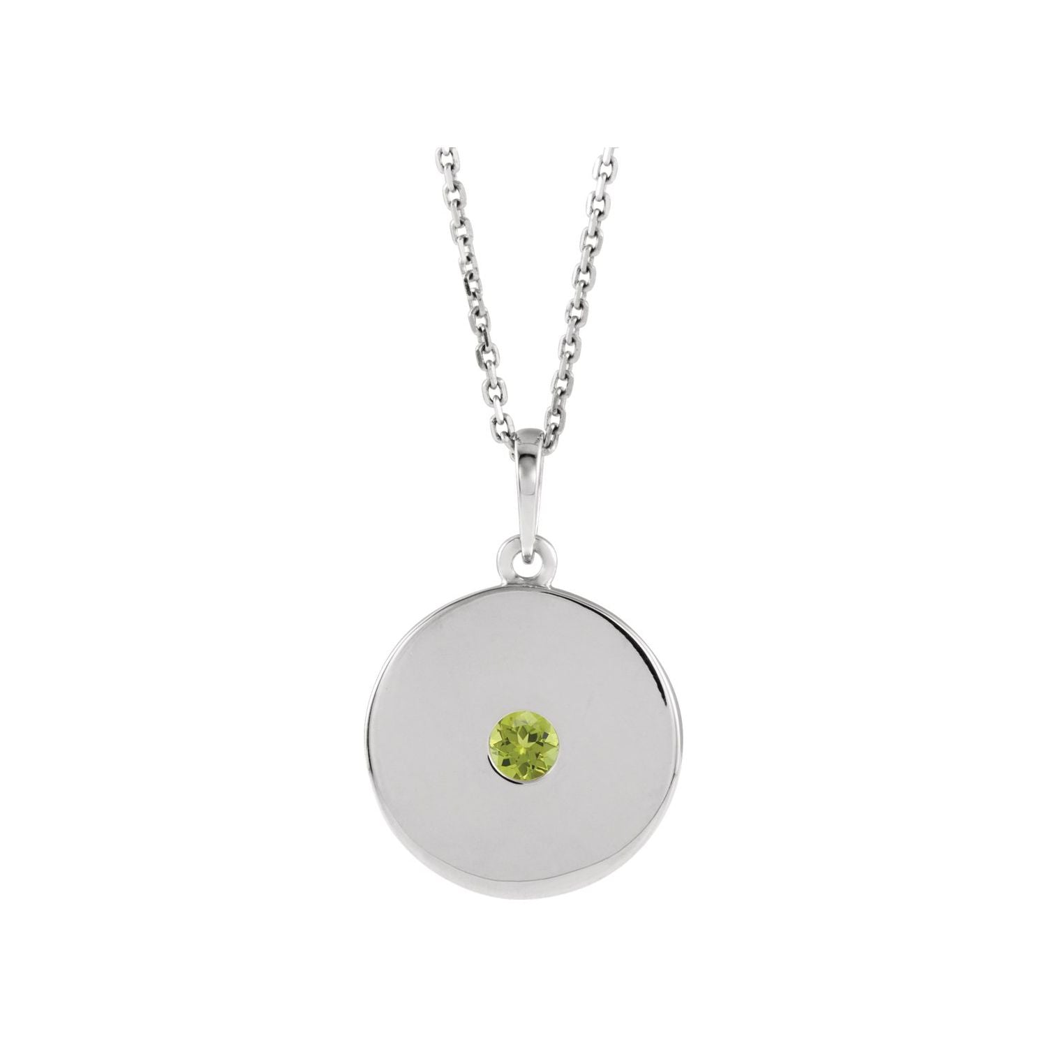 14K White Gold peridot gold disc pendant, solid gold
