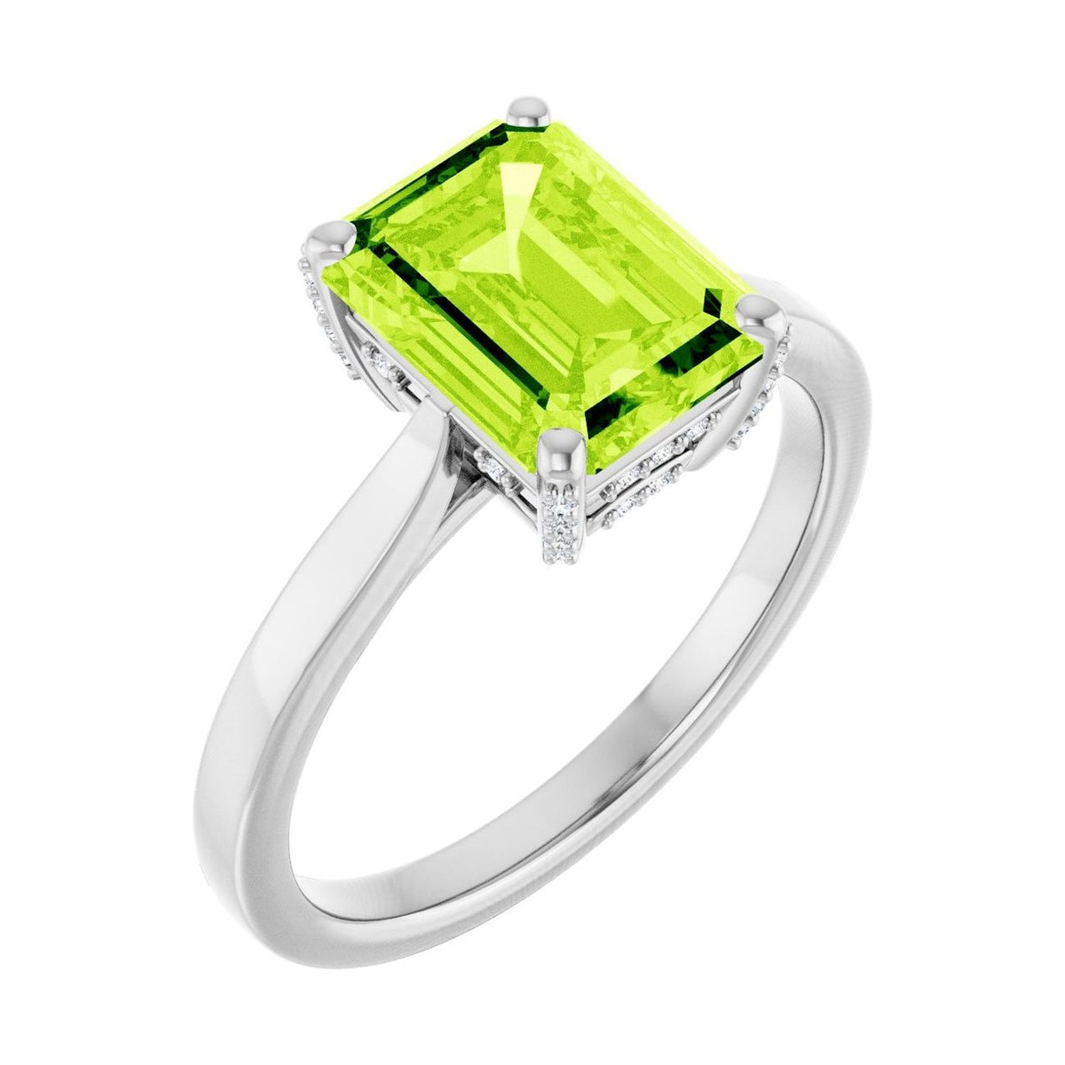 Emerald 2 ct peridot 14K White Gold classic solitaire engagement ring