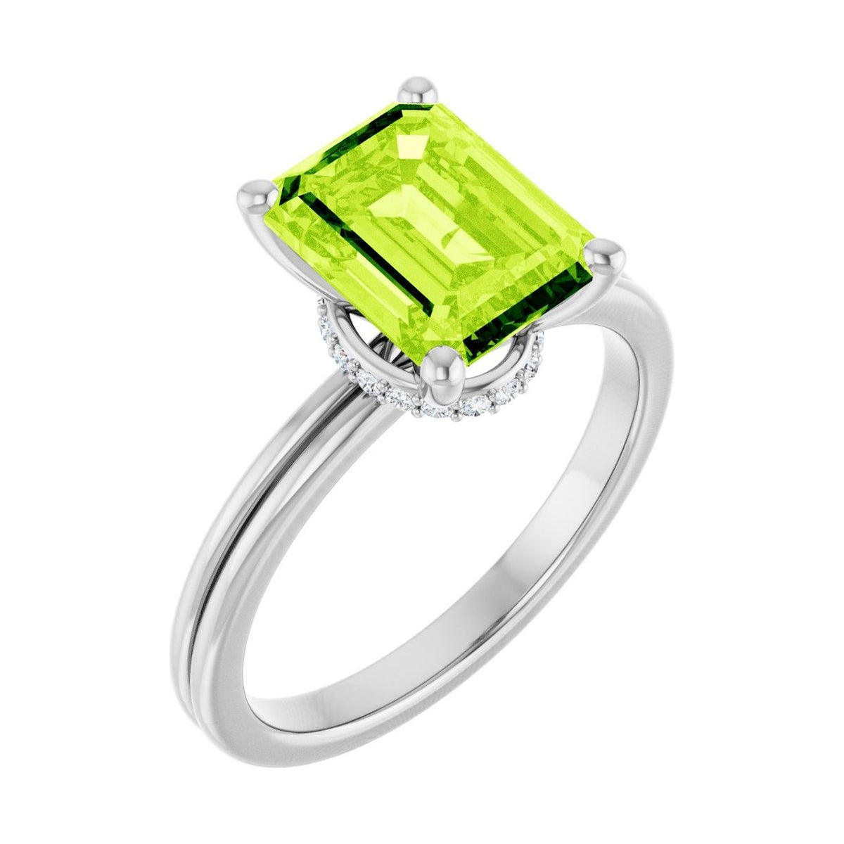 Emerald 2 ct peridot 14K White Gold hidden-accent solitaire engagement ring