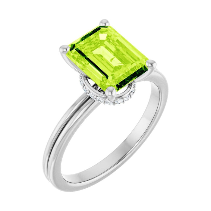 Emerald 2 ct peridot 14K White Gold hidden-accent solitaire engagement ring