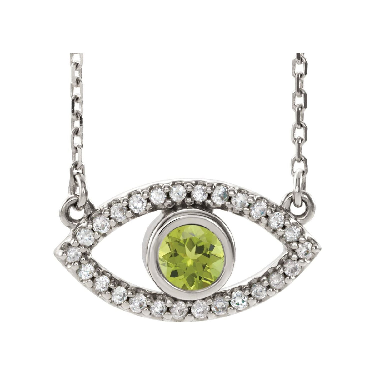 Peridot Evil Eye Pendant with White Sapphire in 14K White Gold
