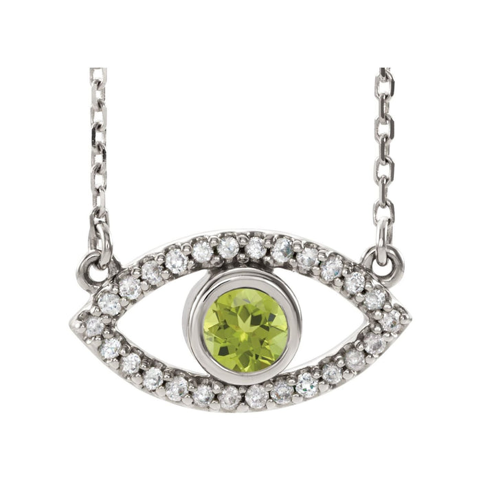 Peridot Evil Eye Pendant with White Sapphire in 14K White Gold