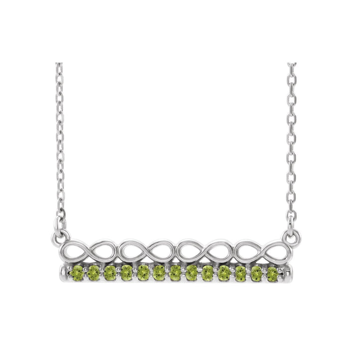 Peridot Infinity Bar Pendant in 14K White Gold