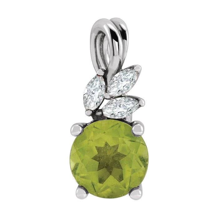 Marquise Diamond Floral Peridot Pendant in 14K White Gold