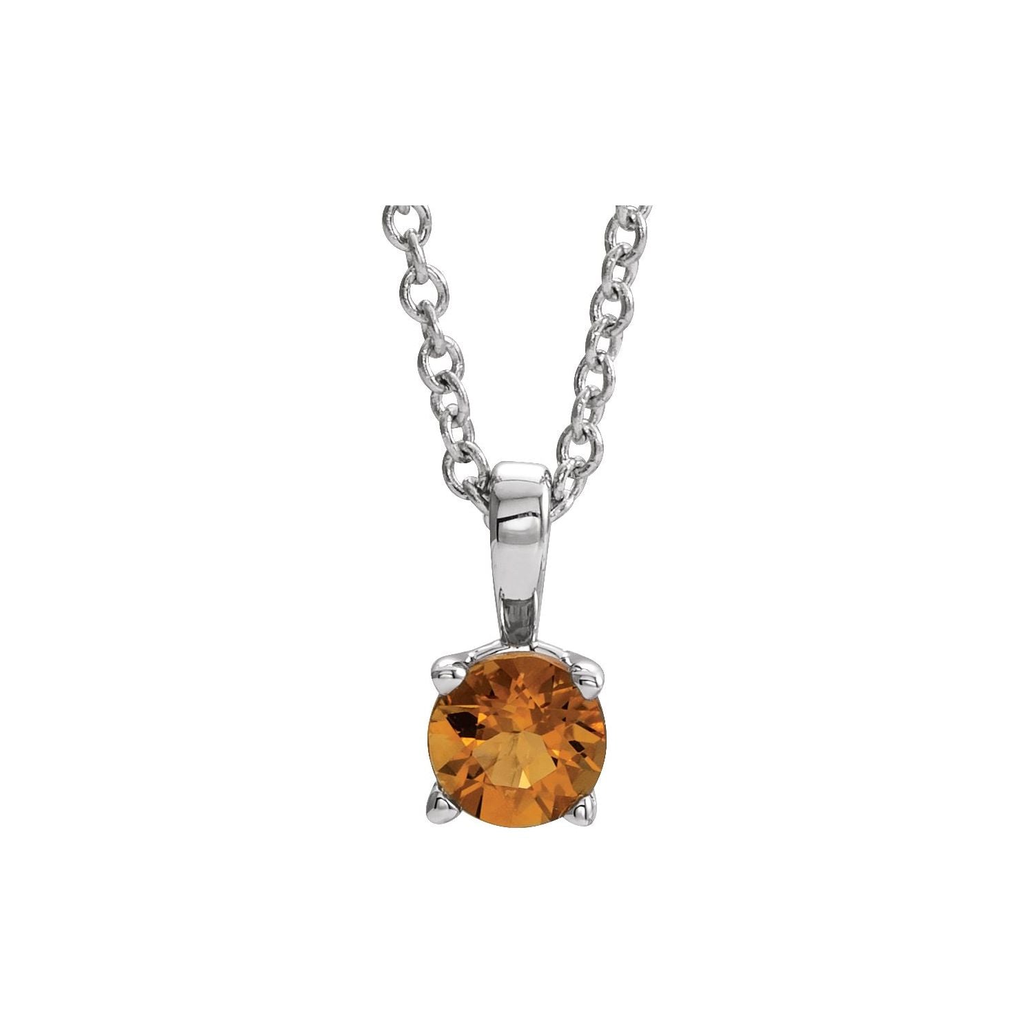 14K White Gold petite citrine solitaire pendant necklace