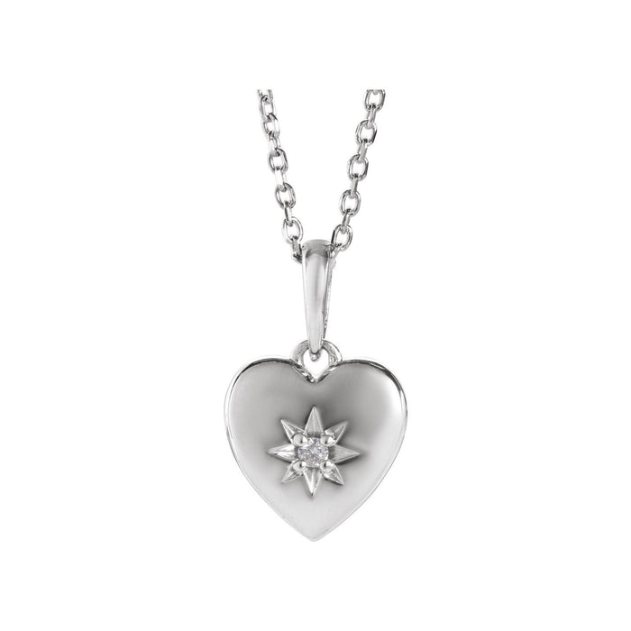 14K White Gold Natural Diamond Petite Diamond Heart Necklace