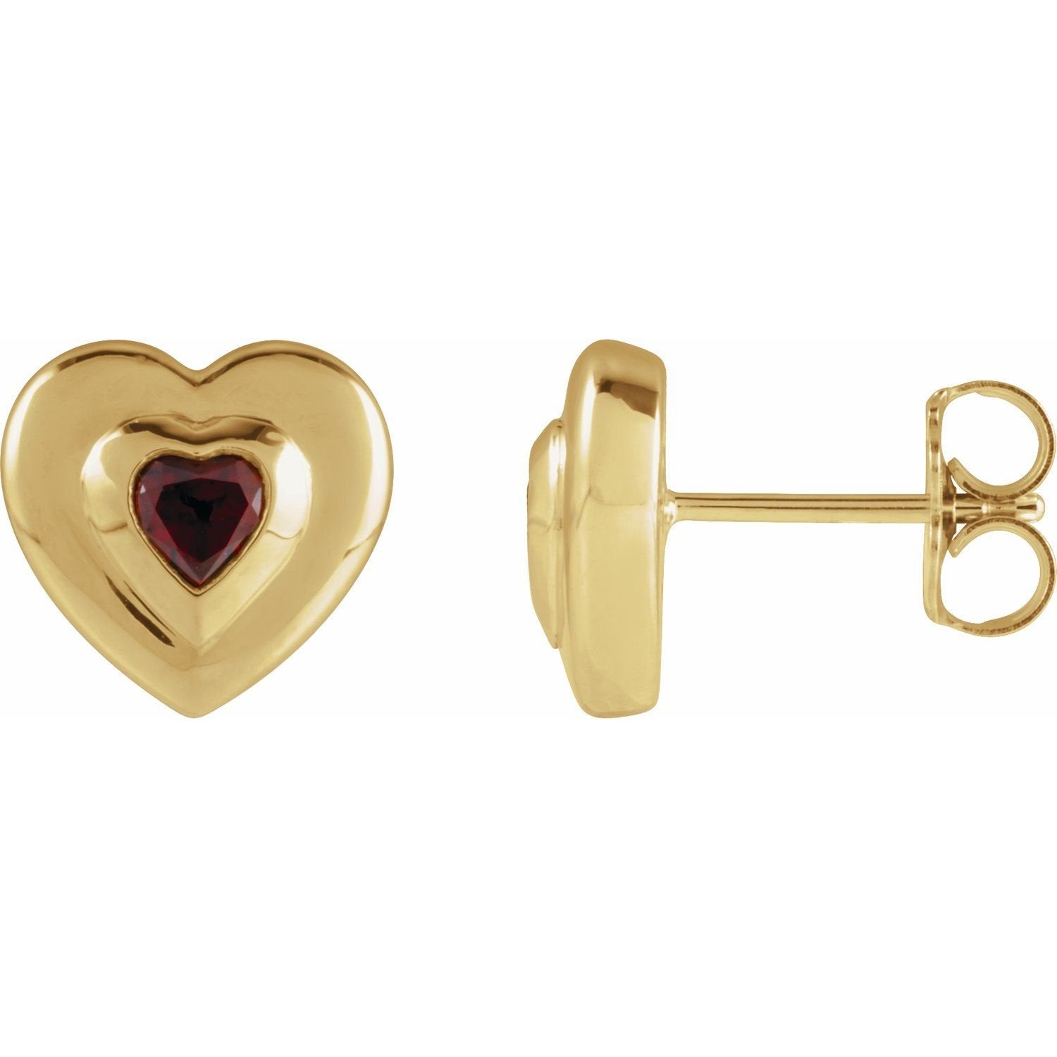 petite heart garnet stud earrings in 14k Yellow Gold