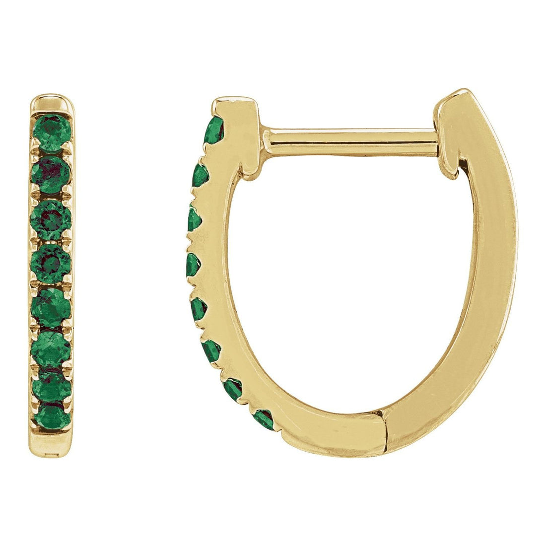 petite lab-grown emerald hoop earrings in 14k Yellow Gold