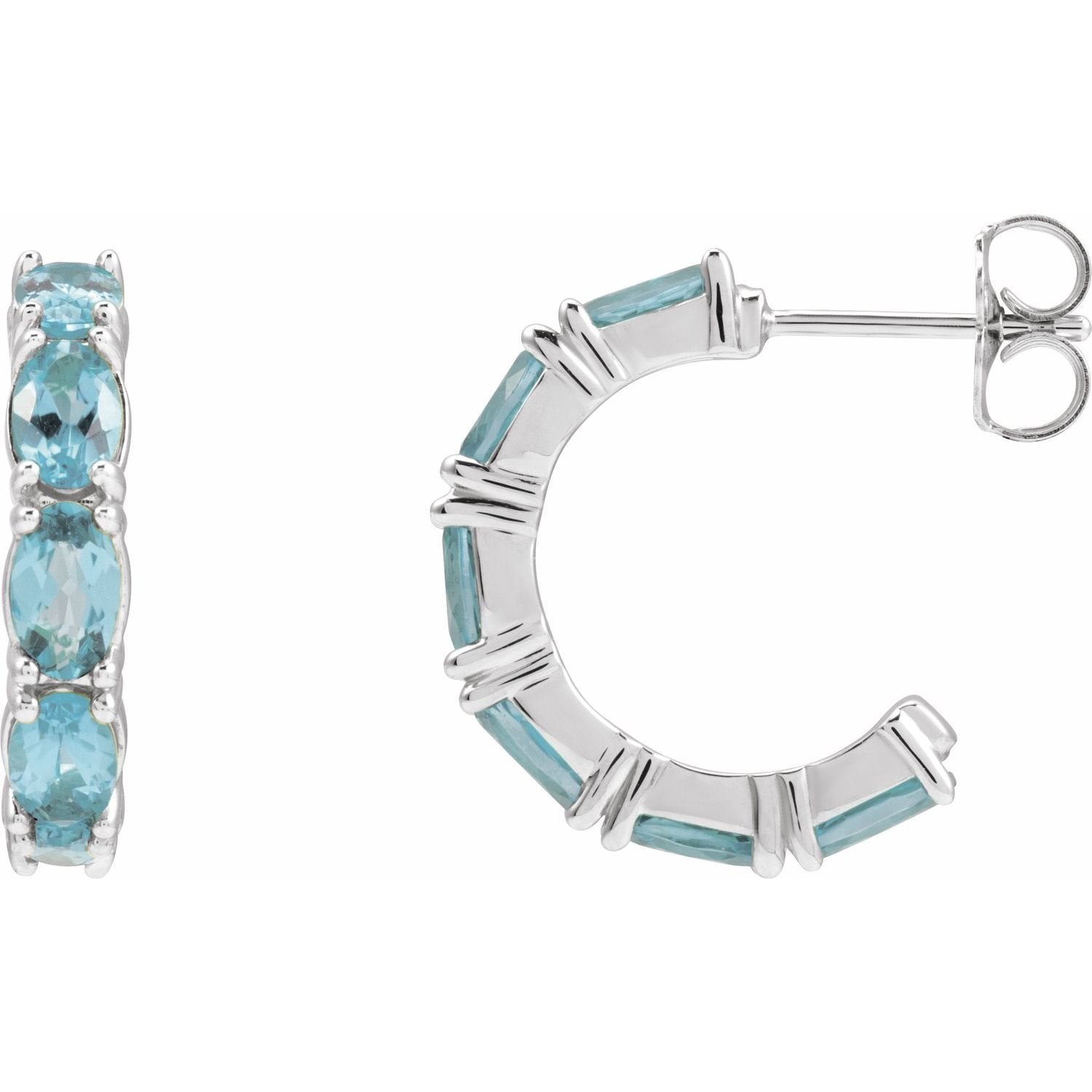petite oval aquamarine hoop earrings in 14k White Gold