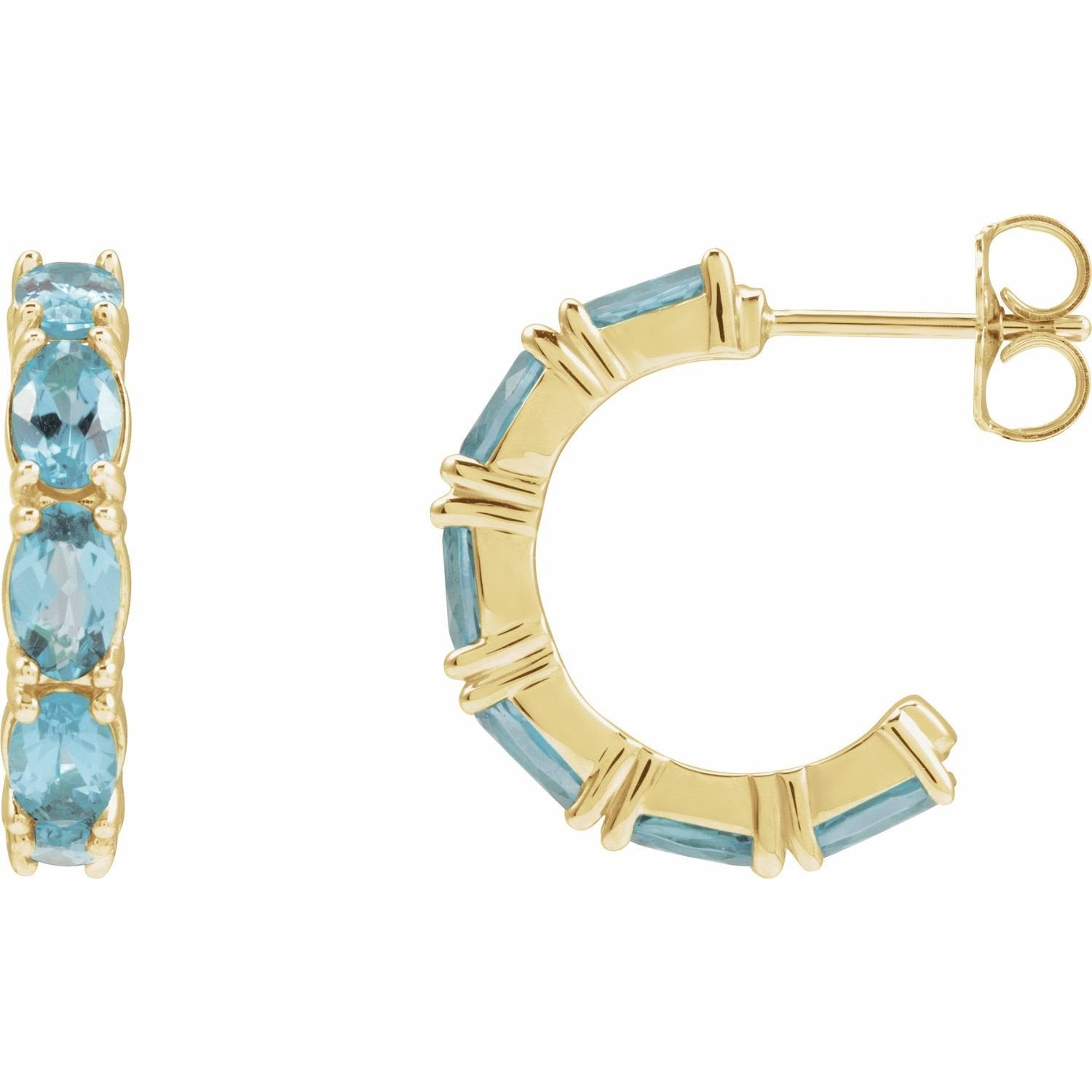petite oval aquamarine hoop earrings in 14k Yellow Gold