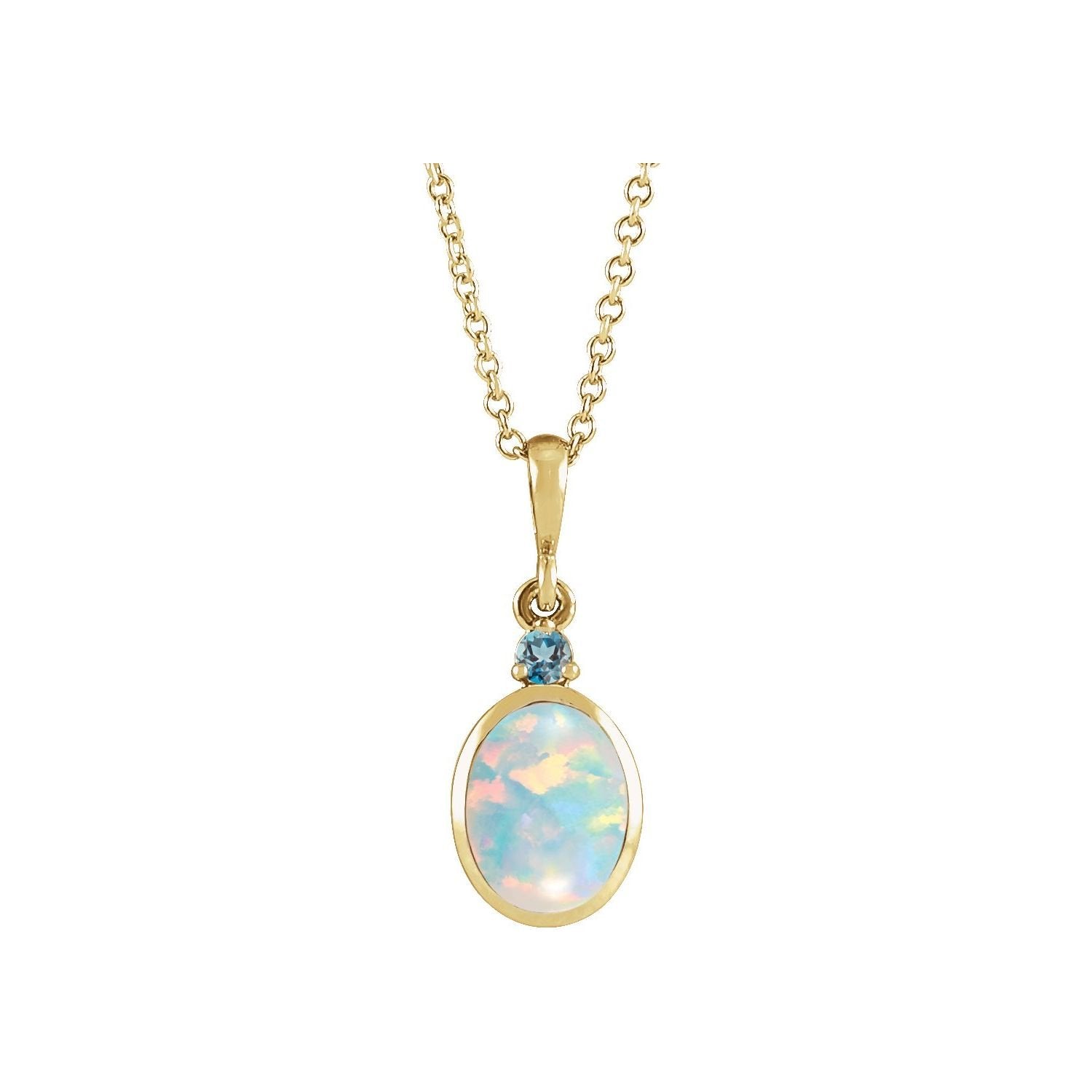 petite oval lab-grown white opal necklace in 14k Yellow Gold