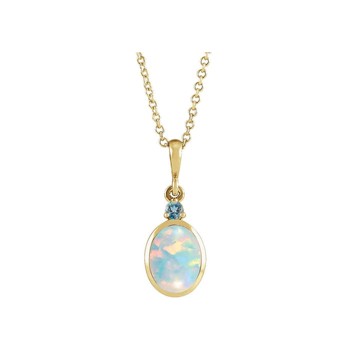 petite oval lab-grown white opal necklace in 14k Yellow Gold