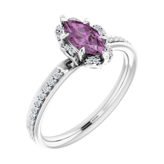 Marquise 1 ct Petite Pavé Halo Natural Pink Sapphire Engagement Ring in 14K White Gold