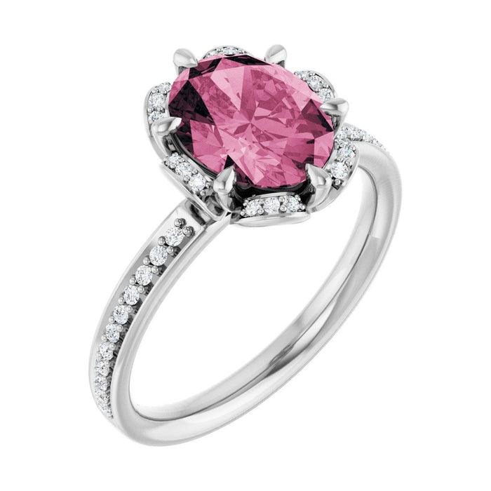 Oval 1.5 ct Petite Pavé Halo Natural Tourmaline Engagement Ring in 14K White Gold
