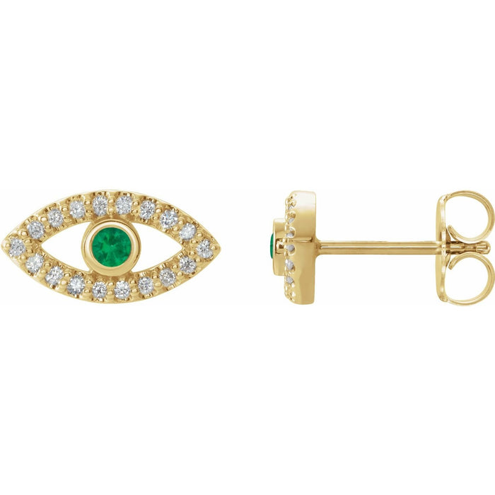petite round natural emerald earrings in 14k Yellow Gold