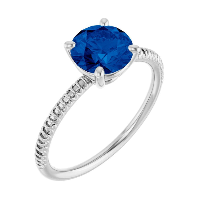 petite round solitaire birthstone ring blue sapphire white gold
