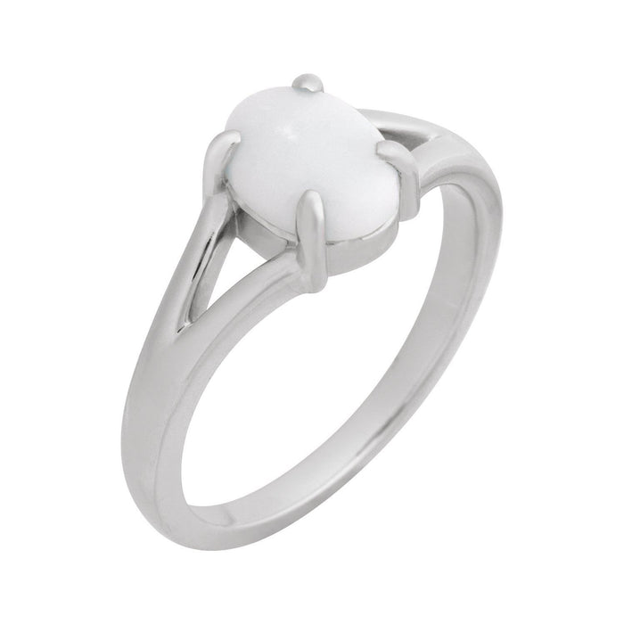 petite round white opal ring in Sterling Silver