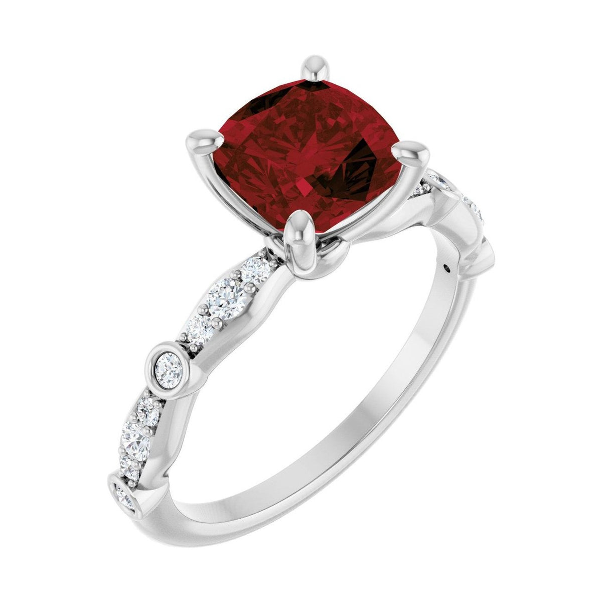 Cushion 1.5 ct Petite Vintage Milgrain Natural Garnet Engagement Ring in 14K White Gold