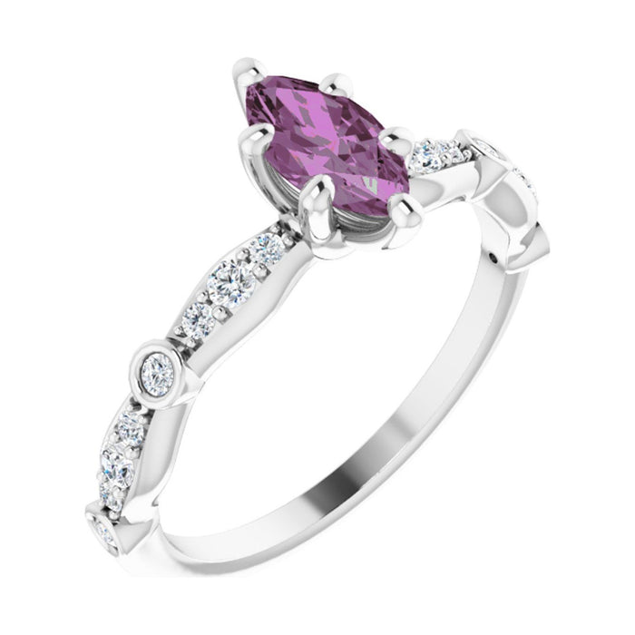 Marquise 1 ct Petite Vintage Milgrain Natural Pink Sapphire Engagement Ring in 14K White Gold