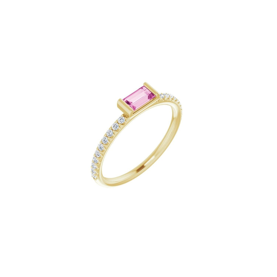pink sapphire baguette ring in 14k Yellow Gold