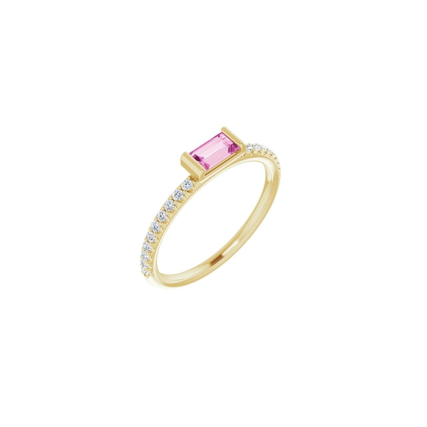 pink sapphire baguette ring in 14k Yellow Gold