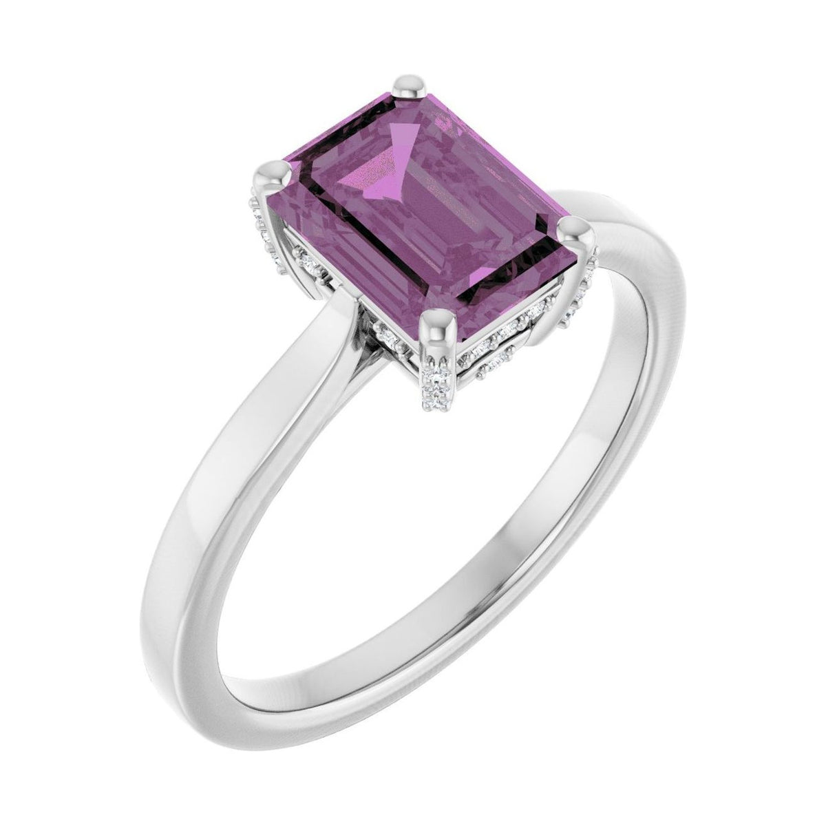 Emerald 1 ct pink sapphire 14K White Gold classic solitaire engagement ring
