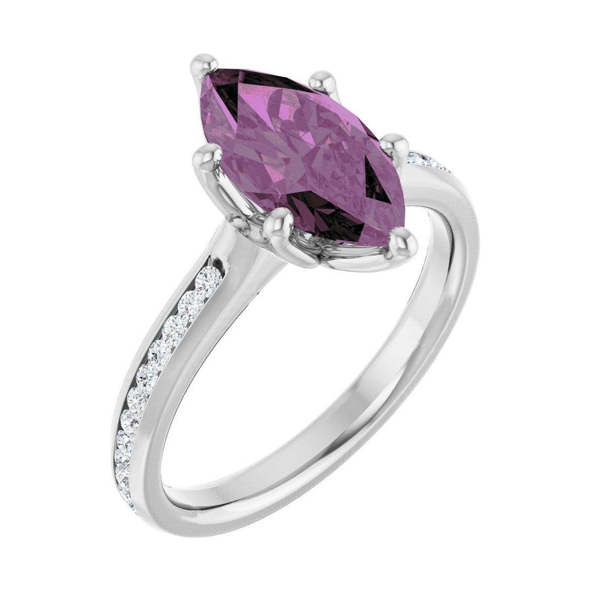 Marquise 1 ct pink sapphire 14K White Gold accented shoulder engagement ring