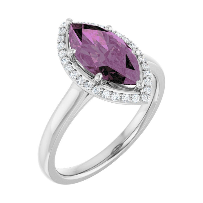 Marquise 1 ct pink sapphire 14K White Gold classic halo engagement ring
