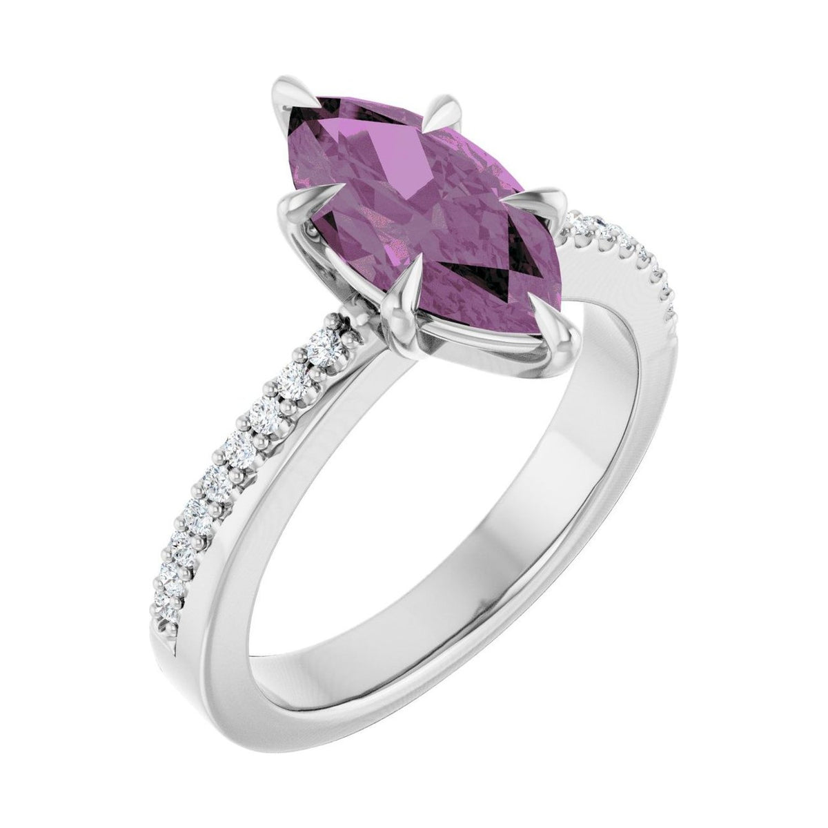 Marquise 1 ct pink sapphire 14K White Gold claw-prong pavé engagement ring