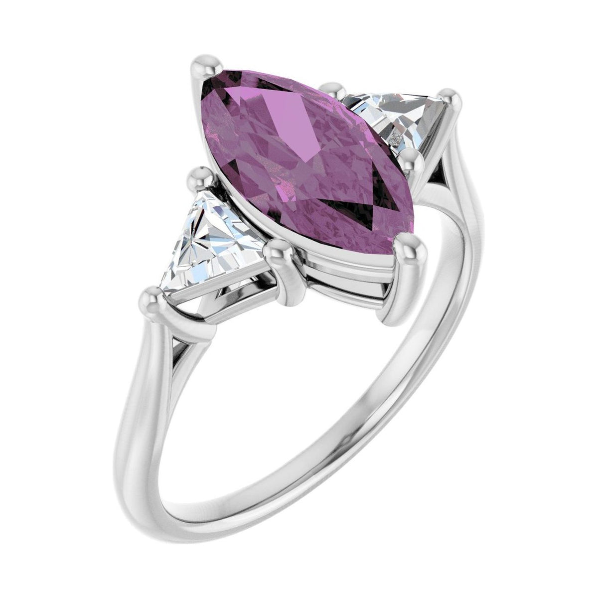 Marquise 1 ct pink sapphire 14K White Gold trillion three-stone engagement ring