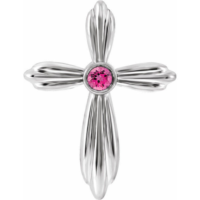 Pink Tourmaline Cross Pendant in 14K White Gold