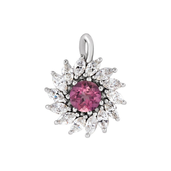 Diamond Starburst Halo Pink Tourmaline Pendant in 14K White Gold