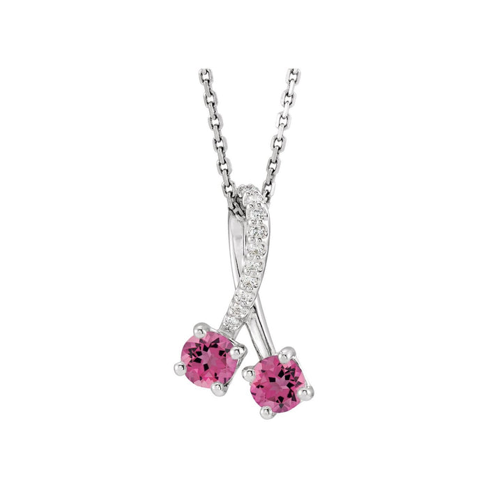 Pink Tourmaline and Diamond Two-Stone Necklace in 14K White Gold on a 16 to 18 inch adjustable gold cable chain
