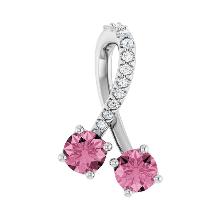 Diamond Two-Stone Pink Tourmaline Pendant in 14K White Gold