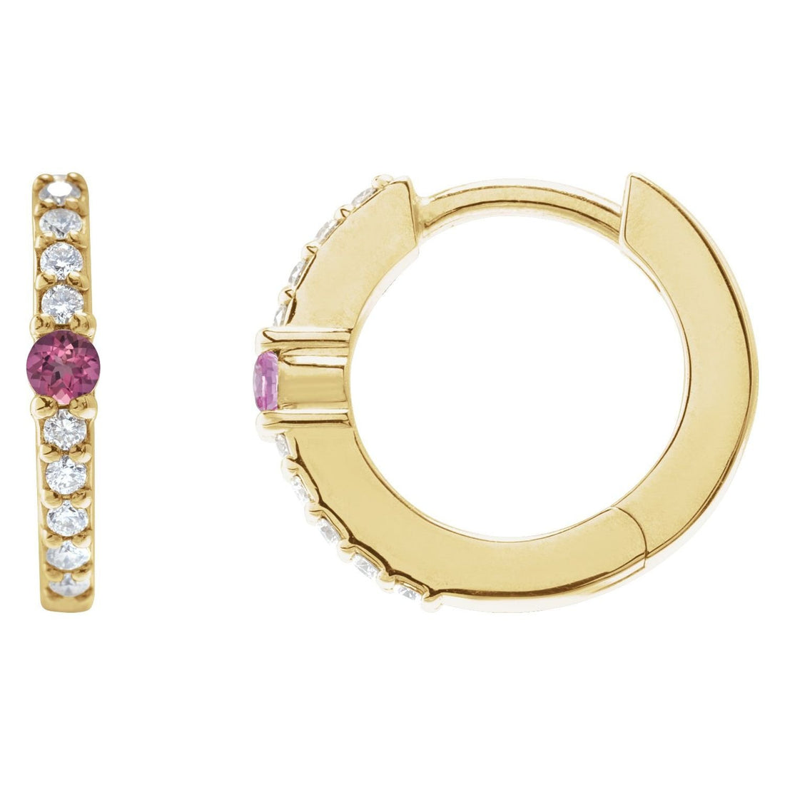 pink tourmaline hoop earrings in 14k Yellow Gold