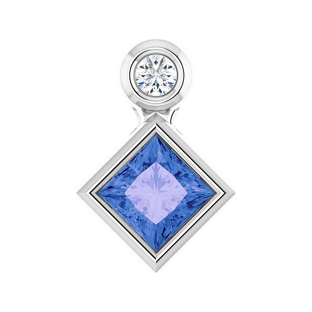 Princess-Cut Diamond Tanzanite Pendant in 14K White Gold
