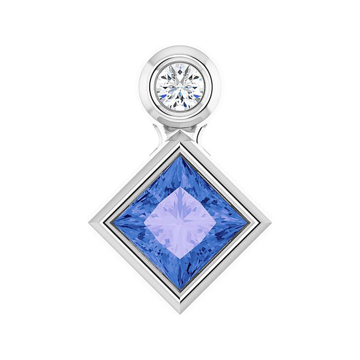 Princess-Cut Diamond Tanzanite Pendant in 14K White Gold