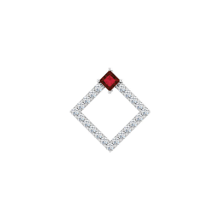 Princess-Cut Open Square Diamond & Garnet Pendant in 14K White Gold