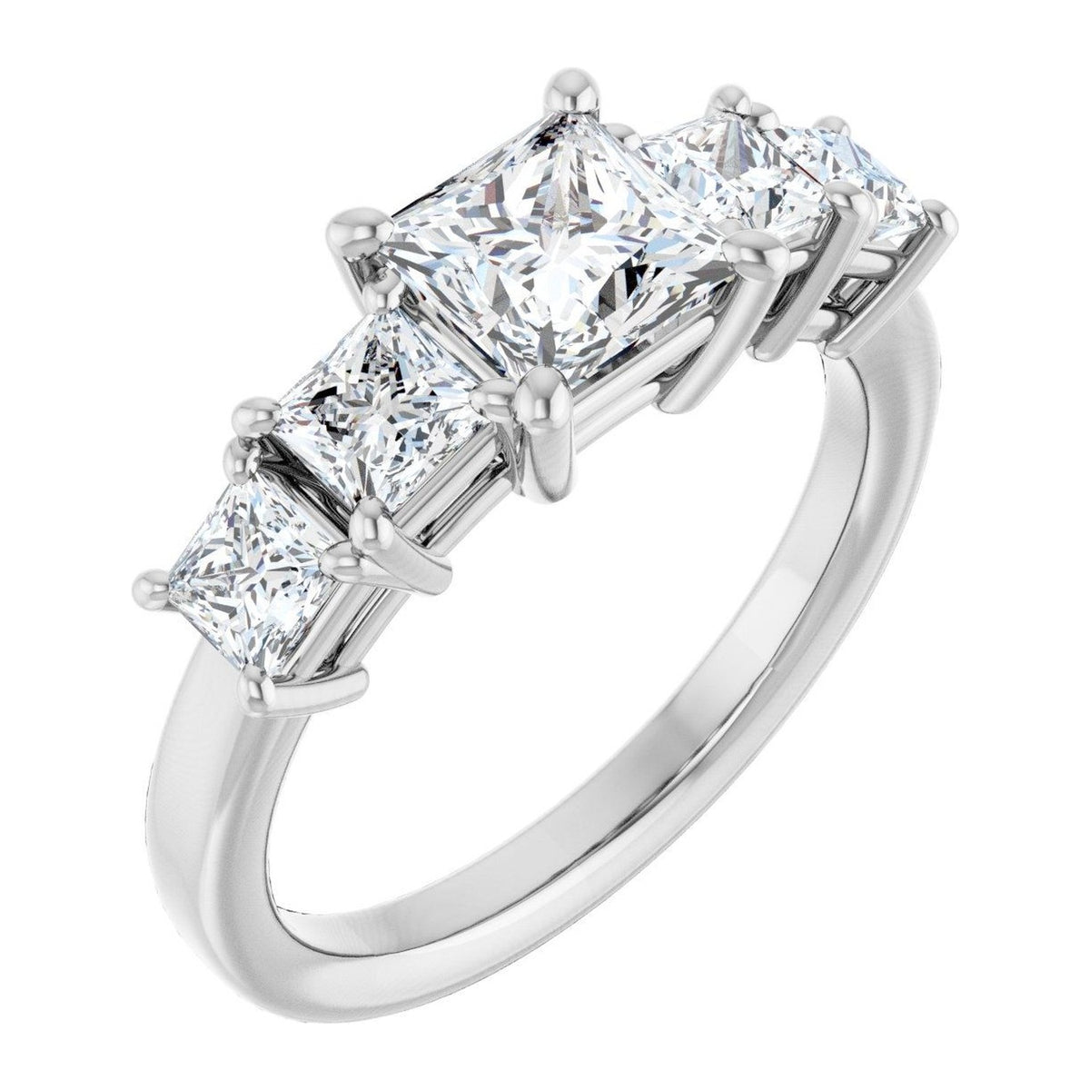 Princess-Cut Lab-Grown Diamond All-Princess Graduated Five-Stone engagement ring in 14K White Gold, shown with a 1.00 ct center