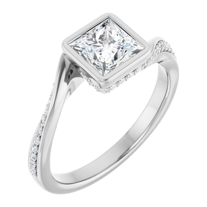 Princess-Cut Lab-Grown Diamond Bezel Bypass Pavé engagement ring in 14K White Gold, shown with a 1.00 ct center