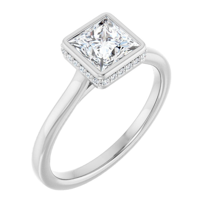 Princess-Cut Lab-Grown Diamond Bezel-Set Hidden-Halo Solitaire engagement ring in 14K White Gold, shown with a 1.00 ct center
