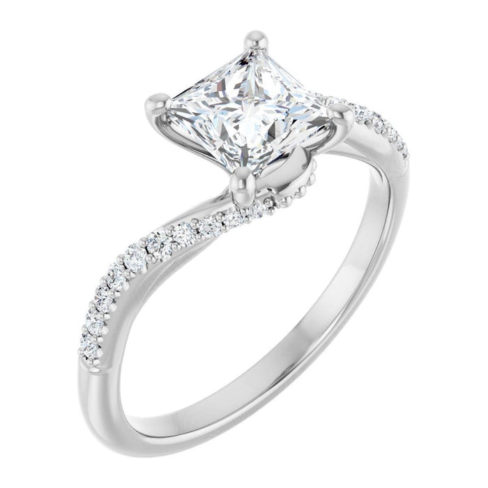 Princess-Cut Lab-Grown Diamond Bypass Pavé Solitaire engagement ring in 14K White Gold, shown with a 1.00 ct center