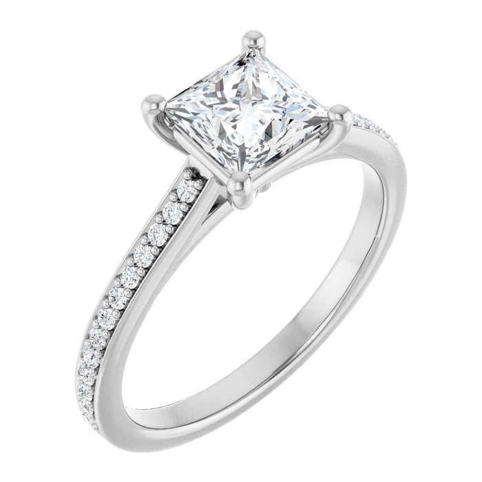 Princess-Cut Lab-Grown Diamond Cathedral Pavé Solitaire engagement ring in 14K White Gold, shown with a 1.00 ct center