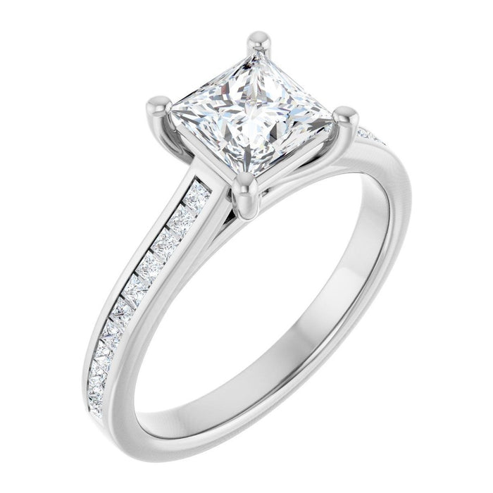Princess-Cut Lab-Grown Diamond Channel-Set Solitaire engagement ring in 14K White Gold, shown with a 1.00 ct center