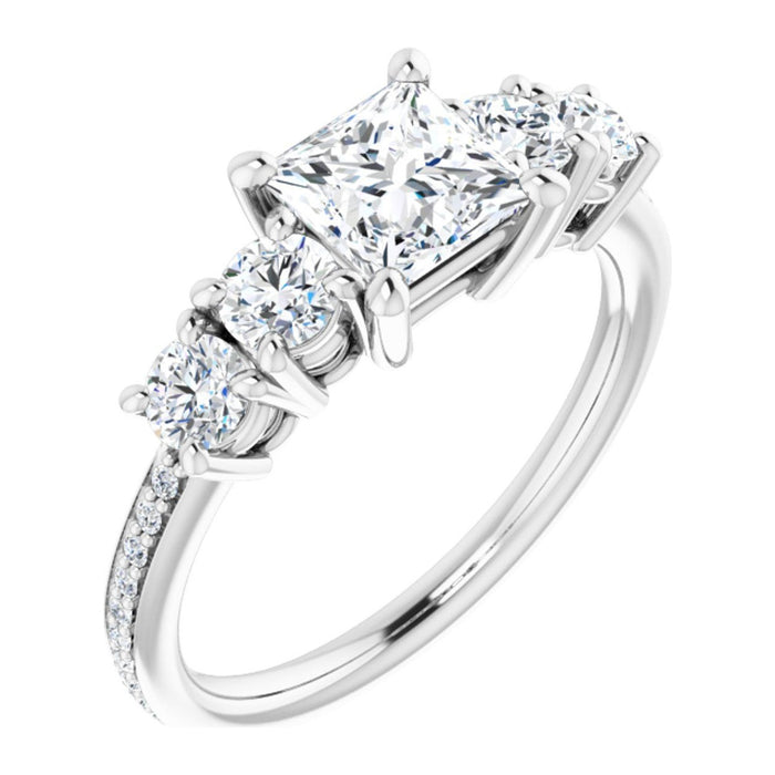 Princess-Cut Lab-Grown Diamond Graduated Five-Stone engagement ring in 14K White Gold, shown with a 1.00 ct center
